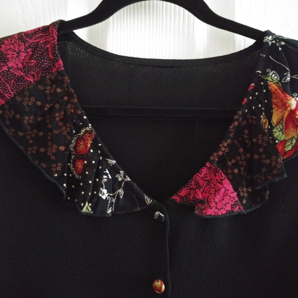 Self & Contrast Button Flouncy Rayon Blouse - Picture 5 of 11